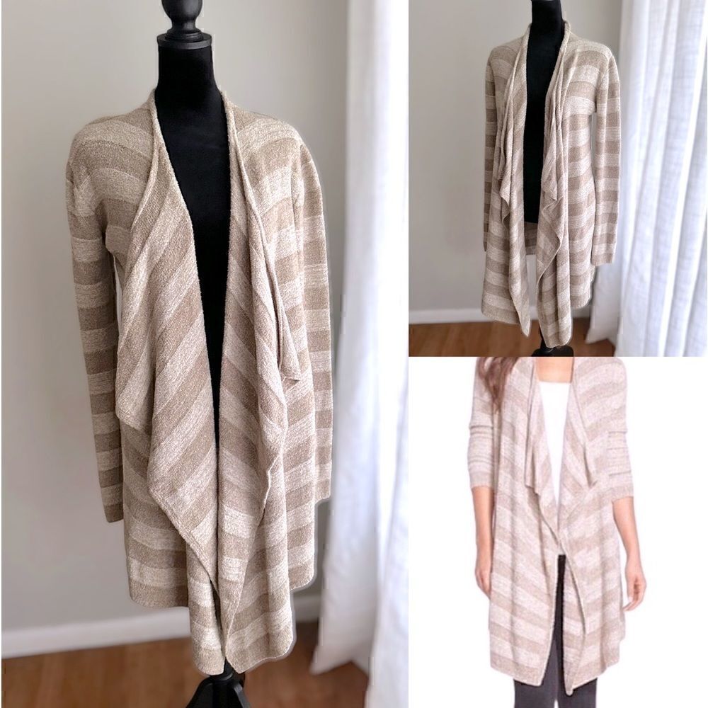 Barefoot Dreams Bamboo Chic Lite Cardigan Sweater Stripe Naturals Size S/ M